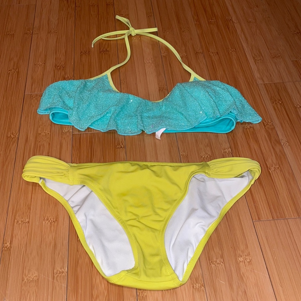 Sparkle aqua and neon green bikini